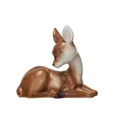 Hello Honey&reg; 4.75" Brown & White Decorative Ceramic Lying Fawn