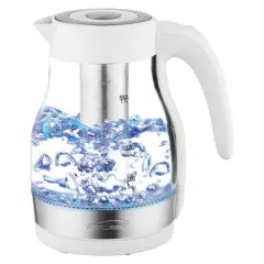 Brentwood 1.79qt. White Cordless Glass Electric Kettle with Tea Infuser and Swivel Base