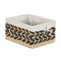 Household Essentials 9" Black & Natural Herringbone Wicker Storage Basket with Cloth Liner