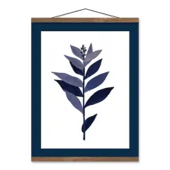Blue Leaf Stem 16" x 20" Teak Hanging Canvas