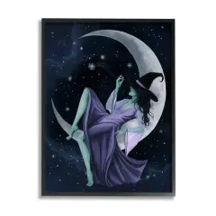 Stupell Industries Witch Relaxing Crescent Moon Framed Giclee Wall Art Black
