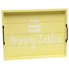 Elegant Designs&trade; 15.5" Yellow Wash Hoppy Easter Serving Tray with Handles