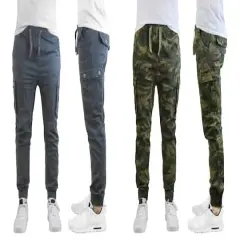 Galaxy by Harvic Slim Fit Cotton Stretch Twill Men's Cargo Joggers 2 Pack Grey/Camouflage