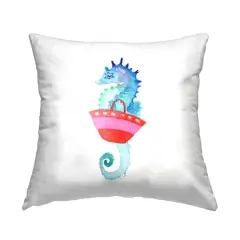 Stupell Industries Blue Seahorse Carrying Red Beach Bag Throw Pillow, 18" x 18"
