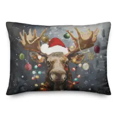 Painty Christmas Moose 20" x 14" Indoor / Outdoor Pillow