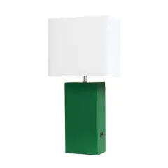 Lalia Home Lexington 21" Leather Table Lamp with USB Charging Port Green