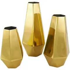 Stainless Steel Geometric Hexagon Shaped Vase Set Gold