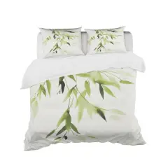 Designart 'Simplist Bamboo Leaves I' Cottage Bedding Set - Duvet Cover & Shams