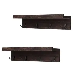NEX&trade; 16" Dark Brown Wall-Mounted Floating 4-Hook Coat Racks, 2ct.
