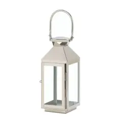 10" Sleek Stainless Steel Manhattan Candle Lantern with Handle