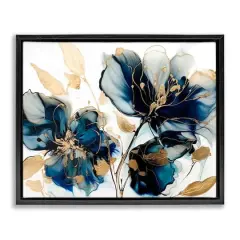 Stupell Industries Blue Swirling Modern Flowers Floater Framed Art Black
