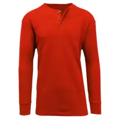 Men's Long Sleeve Waffle-Knit Thermal Henley Shirt Red
