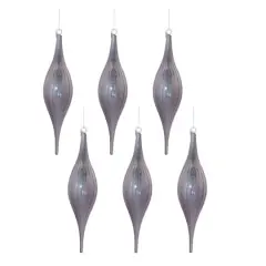 10.5" Gray Ribbed Glass Drop Ornaments, 6ct.