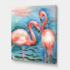Designart - Pink Flamingos In Blue Water I - Farmhouse Canvas Wall Art Print