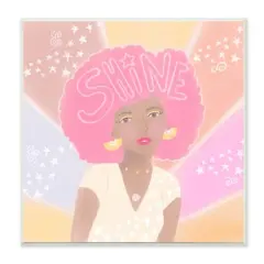 Stupell Industries Playful Shine Phrase Girl with Afro Rainbow Stars,12" x 12"