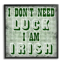 Stupell Industries Don't Need Luck I'm Irish Funny Plaid Framed Giclee Art Black