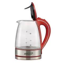 Brentwood 1.7L Red Cordless Tempered-Glass Electric Kettle