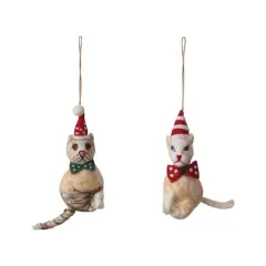 Hello Honey&reg; Handmade Wool Felt Cat Ornament Set with Hat, Bow Tie & Embroidery