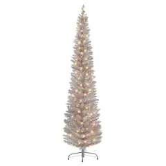 7ft. Pre-Lit Rose Gold Tinsel Artificial Christmas Tree, Clear Lights