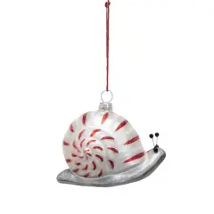Hello Honey&reg; 4" Red, White & Silver Snail Hand-Painted Glass Ornament