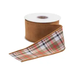 2.5" x 5yd. Burnt Orange Wired Plaid Ribbon, 2ct.