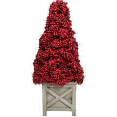 24" Unlit Red Berry Cone Artificial Potted Christmas Topiary