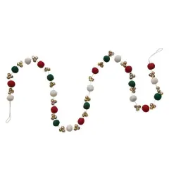 Hello Honey&reg; 6ft. Red, Green & Cream Handmade Wool Felt Balls with Jingle Bells Garland