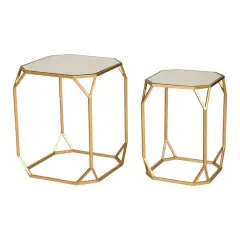 Glitzhome&reg; Gold Metal Square Accent Table with Glass Top Set