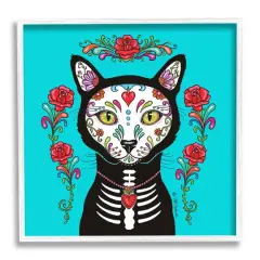 Stupell Industries Day of Dead Cat Portrait Framed Giclee Art White