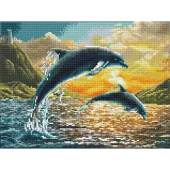 Diamond Dotz&reg; Intermediate Dolphin Sunset Pre-Framed Diamond Painting Kit