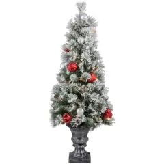 4ft. Pre-Lit Snowy Bristle Pine Flocked Artificial Christmas Tree in Silver Urn, Clear Lights