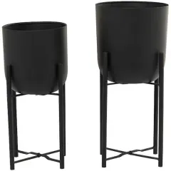 CosmoLiving by Cosmopolitan Black Metal Planter with Removable Stand Set, 22" & 20"