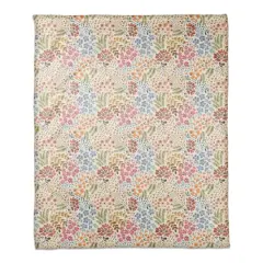 Wild Flower Floral Coral Fleece Blanket White