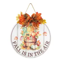 Glitzhome&reg; 15" Fall Wood Round Word Sign Door Hanger