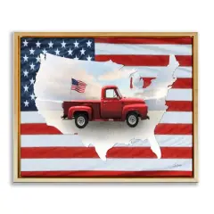 Stupell Industries Farmhouse American Flag Floater Framed Art Gold