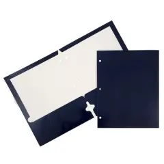 JAM Paper Laminated 2-Pocket Glossy 3-Hole Punch School Folders, 6ct. Navy Blue