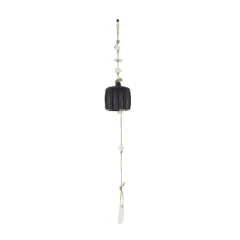 2ft. Black Ceramic Handmade Textured Bell Windchime with Cascading White Disks