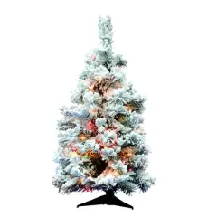 3ft. Pre-Lit Flocked Alaskan Pine Artificial Christmas Tree, Multicolor Dura-Lit&reg; Lights