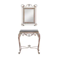 Set of 2" Bronze Metal Traditional Console Table with Mirror, 32" x 23"