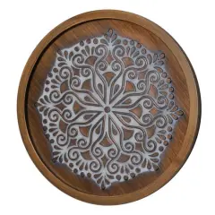 American Art Decor&trade; 17" Brown and White Boho Rustic Farmhouse Wood Framed Wall Medallion