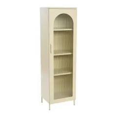 Hello Honey&reg; Solstice 5ft. Tall Metal Accent Cabinet with Arched Glass Door Cream