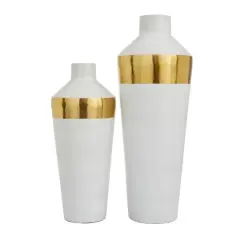 White & Gold Metal Modern Vase Set