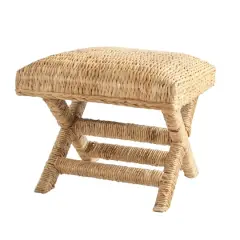 Hello Honey&reg; 18.5" Wood & Water Hyacinth Woven Stool
