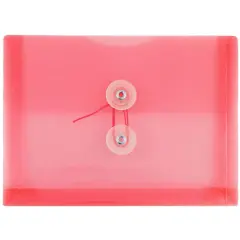 JAM Paper 5.5" x 7.5" Button & String Tie Closure Plastic Envelopes, 12ct. Light Red