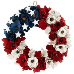 15" Americana Floral Flag Wooden Wreath