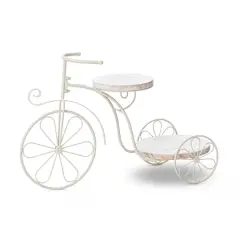 Glitzhome&reg; 24" White Metal Tricycle Planter Stand with Solid Wood Tray