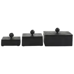 Black Textured Decorative Box Set with Knobs