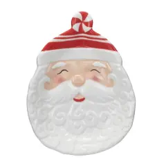 Hello Honey&reg; 7" White & Red Hand-Painted Ceramic Santa Shaped Plate