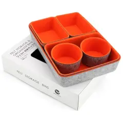 Welaxy 7 Piece Felt Round Cups & Trays Drawer Organizer Set Orange