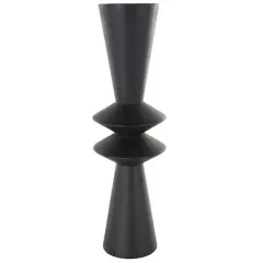 26" Black Fluted Metal Art Deco Vase
